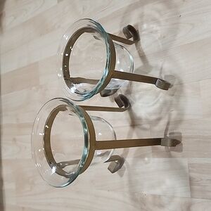 Set of 2 glass and metal candle holders